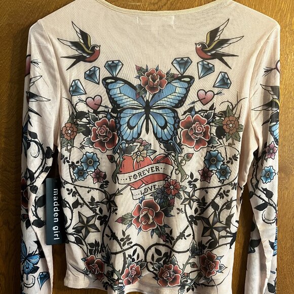 Steve Madden Tattoo Biker style Meshy Light Top !! NEW - Picture 5 of 6